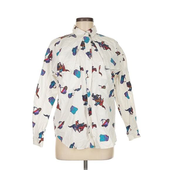 VTG Side Saddle White Cowboy Western Printed Button Down Collared Shirt Cotton M - Picture 1 of 4